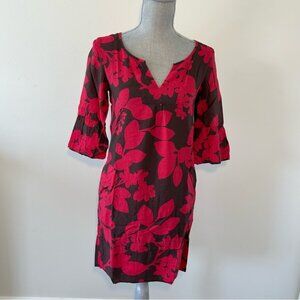 Gap women’s red & brown floral print dress with 3/4 sleeves; lined size XS.